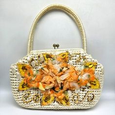 Vintage Estate 50's Caron Handbag Basket Rhinestones Beaded Floral Kiss Lock Closure Mcm Women's Accessories Lined Size - 10"W X 4"D X 8.5" H Handle Drop - 6" *Hand Bag Construction In Japan Excellent Condition! Minimal Wear, Tag Included You Will Receive What Is Pictured Retro Beige Bag For Party, Embellished Evening Bag For Summer, Embellished Evening Bags For Summer, Elegant Embellished Summer Bags, Summer Wedding Handheld Evening Bag, White Embellished Bags For Summer, Embellished Wedding Bags For Summer, Summer Wedding Embellished Bags, Embellished Bags For Formal Summer Events