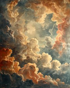 an image of a painting that looks like it is in the sky with many clouds