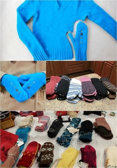 So I’ve shown you how to repurpose your old t-shirts by cutting them up into t-shirt yarn to make all sorts of rugs and blanketsbut what about your old sweatersWellwhen the cold Old Sweater Diy, Old Sweater Crafts, Diy Mittens, Diy Clothes Refashion Videos, Diy Clothes Refashion, Sweater Mittens, Recycled Sweaters, Diy Clothes Videos, Repurposed Clothing