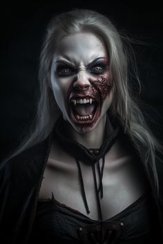 a woman with makeup and blood on her face