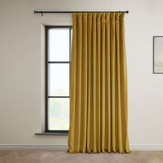 Signature Sophomore Gold Plush Velvet Extra Wide Hotel Blackout Curtain (1 Panel) DESCRIPTION We have the plush, luxury velvet curtains you're looking for in great modern colors for every decor! These trendy blackout velvet panels have significant room darkening properties thanks to their 4 pass process blackout liner that stops light and a weighted hem to hang nicely and keep them in place. These curtains have our most versatile header, a rod pocket with back tabs and hook belt. There is a 3.5" Extra Wide Curtains, Linen Blackout Curtains, Half Price Drapes, Wide Curtains, Curtains For Bedroom, Darkening Curtains, Velvet Curtains, Rod Pocket Curtains, Room Darkening Curtains