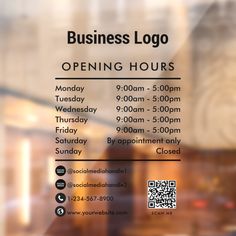 an advertisement for business hours is shown in the window