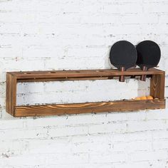 Wood Wall-Mounted Ping Pong Paddle Display Rack with Ball Storage Holder Shelf-MyGift Rustic Game Room Ideas, Nashville House, Wall Mount Bike Rack, Office Break Room, Wall Game, Wall Mounted Table, Basement Reno, Tennis Set, Billiard Accessories