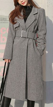 $69.90 - Beautiful Fashion Grey Dashed Very Long Coat (for spring and autumn) with waist belt for elegant women and classy ladies. Good for casual every day wear. Gray Spring Outerwear For Office, Chic Gray Business Outerwear, Spring Houndstooth Outerwear With Lapel Collar, Chic Long Coat With Houndstooth Pattern, Chic Houndstooth Outerwear For Spring, Spring Long Coat With Houndstooth Pattern, Spring Houndstooth Long Coat, Chic Gray Outerwear For Spring, Gray Formal Outerwear For Spring