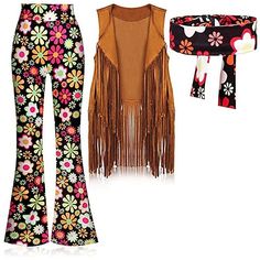 two pieces of clothing with flowers and fringes