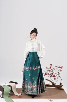 Traditional Full Skirt For Spring, Traditional Pleated Skirt For Spring, Traditional Lined Skirt For Spring, Traditional Flared Maxi Skirt For Spring, Traditional Flowy Skirt For Spring, Traditional Flowy Spring Skirt, Traditional Long Skirt For Spring, Traditional Green Skirt For Spring, Spider Lilies