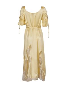 Pale yellow silk dress with metallic french lace detailsLoose fit, can be adjusted with silk beltSleeve frill can be adjustedComposition: 100% Silk Lace: 75% Lurex 25% NylonDry Clean Only Fit and Model SizeModel wears UK size 6 and is 5'8'' (172 cm) Fits true to size, however those who are between sizes should take the larger size Light weight fabric, non stretch Designed to be loose Yellow Silk Dress, Silk Yellow Dress, Yellow Silk, Silk Lace, French Lace, Pale Yellow, Silk Dress, No Frills, Lace Detail