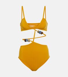 Embellished swimsuit in yellow - Christopher Esber | Mytheresa Yellow Swimsuits, Christopher Esber, Swim Wear, Minimal Design, Color Names, Designing Women, Color Design, Top Brands, Luxury Fashion