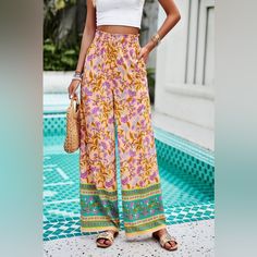 Brand New From My Boutique @Loyoboutique. I Post On Here For Extra Exposure To All Of You Beautiful People Who Otherwise Wouldn’t Know We Exist! We Ship Same Day Vacation Multicolor Printed Wide Leg Pants, Multicolor Printed Wide Leg Vacation Pants, Multicolor Printed Wide Leg Pants For Vacation, Printed Summer Pants For A Day Out, Multicolor Floral Print Wide Leg Pants For Vacation, Vacation Multicolor Floral Print Wide Leg Pants, Multicolor Wide Leg Pants With Elastic Waistband For Vacation, Multicolor Vacation Pants With Elastic Waistband, High Waist Printed Vacation Pants