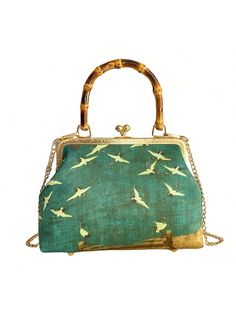 Although these ladies' evening handbags look like silk, they are not real silk, but polyester, so no lovely animals are abused and deprived of the fruits of their labor. Exquisite dragonfly embroidery, charming and elegant luster, pure natural bamboo handles, whether it is a simple summer party or dinner, or a heavy autumn and winter dress, this ladies' handbag will be an elegant match.Women's Silk-Like Crame Bird Handbag,  Bamboo Handle, Crossbody Bag,  Evening Clutch For Women, Gift For Mom, F Dragonfly Embroidery, Green Clutch, Green Clutches, Beg Tangan, Simple Summer, Lovely Animals, Clutches For Women, Ring Handle, Handbag Patterns