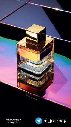 the perfume bottle is stacked on top of each other in front of an abstract background