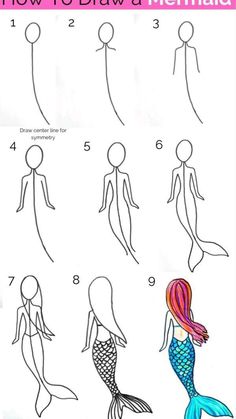 how to draw a mermaid step by step