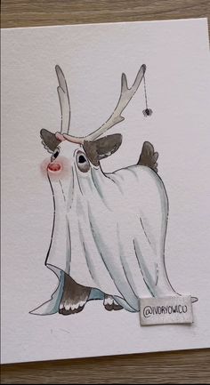 a drawing of a white deer with antlers on it's head