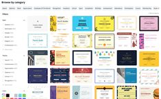 a bunch of business cards that are on top of a website page with different colors and shapes