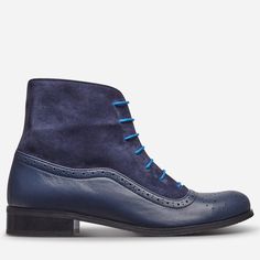 Dress Boots for Women Blue Leather - Julia Bo | Handmade Oxford Boots - Julia Bo - Women's Oxfords Medium Width Lace-up Ankle Boots With Leather Sole, Boots With Rubber Sole, Medium Fit, Round Toe, Boots With Rubber Sole And Round Toe, Formal Ankle-high Leather Shoes With Textured Sole, Formal Ankle-high Lace-up Boots With Rubber Sole, Ankle-high Leather Shoes With Stitched Sole For Formal Wear, Leather Lace-up Boots With Low Heel And Medium Width, Boots With Leather Sole And Round Toe, Leather Sole Boots With Round Toe And Medium Fit