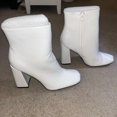 - Shein - Pointed Toe - Heels - Boots - White - Size 11 - Never Worn Before White Synthetic Heeled Boots For Party, White High Heel Faux Leather Boots, Synthetic Heeled Boots With Padded Ankle And Block Heel, Synthetic Block Heel Boots With Padded Ankle, White Faux Leather High Heeled Boots, White Heeled Boots With Padded Heel, Medium Width, White Heeled Boots With Padded Heel, White Boots With 4-inch Heel And Round Toe, White High Heel Boots For Spring