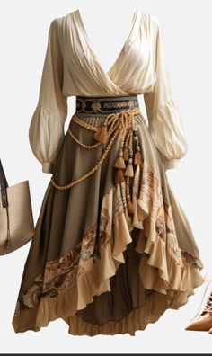 Medieval Desert Clothing, Modern Boho Clothing Style, Fantasy Desert Outfit, Ren Fair Ideas, Medevil Outfits Women, Ren Fair Outfit Ideas, Fern Costume, Fantasy Desert Clothing, Nymph Outfits