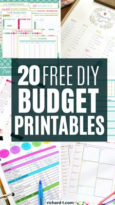 free printable budget worksheet with the text overlay that reads 20 free diy budget printables