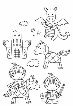 the coloring page for children's book, knight and princess