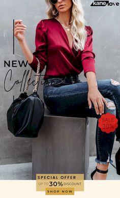 Fashion Chic Solid V Neck Long Sleeve Slim Shirt Trendy Office Shirt For Fall, Casual Office Tops For Fall, Casual V-neck Shirt For Night Out, Fall V-neck Shirt For Night Out, Trendy Collared Fall Blouse, Trendy Collared Winter Blouse, Chic V-neck Shirt For Fall, Trendy Shirt For Night Out In Fall, Casual Fall Party Blouse