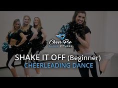 cheerleaders in black and blue outfits with the words shake it off beginner