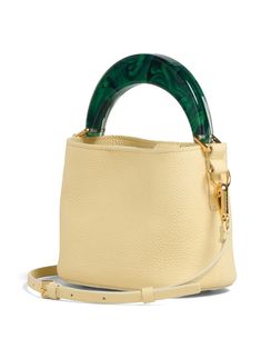 Marni Venice Mini Shoulder Bag - Farfetch Resin Top, Pretty Bags, Leather Bucket Bag, Leather Bucket, Mini Shoulder Bag, Logo Stamp, Press Studs, Pebbled Leather, Top Handle