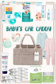 the baby's car caddy is shown with its contents