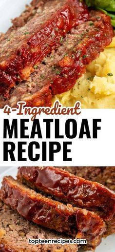 meatloaf recipe on a white plate with the title