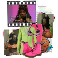 a collage of photos with pink boots and green sweater