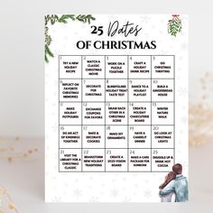 the 25 days of christmas printable calendar is displayed on top of a white table