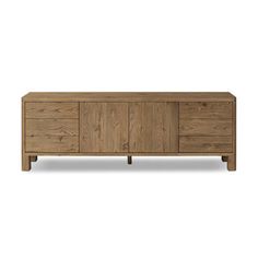 the sideboard is made from wood and has three drawers, one with two doors