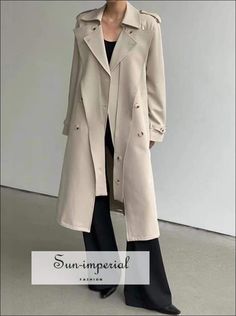 Woman Khaki Casual Maxi Trench Turndown Collar Long Sleeve Asymmetrical Autumn Coat Bohemian Style Autumn Coat, Fall Coat, Online Fashion Boutique, Turndown Collar, Casual Clothing, Black Casual, Stylish Dresses, Types Of Collars, Fashion Boutique