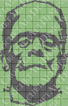 an image of a man with money on his face in the middle of a cross stitch pattern