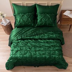 PRICES MAY VARY. Everything You Need - This big 7 piece queen bedding set includes 1 comforter (88"x 88"), 1 fitted sheet (60"x 80"+ 15"), 1 flat sheet (90"x 102"), 2 pillowcases (20"x 30") and 2 pillow shams (20"x 26"). Soft Silky Satin - Few things say superior quality like genuine soft silky satin. Made of ultra-soft satin fiber that keep breathable for all seasons. Our satin is much more durable than cotton for years of enjoyment and attractive service. Comforter is filled with down alternat Satin Comforter, Full Bedding, Queen Bedding, Bed Comforter Sets, Hair Silky, Soft Bed, Full Bedding Sets, Green Queen, Satin Bedding