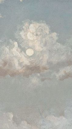 an oil painting of clouds and the moon in the sky above it, on a gray background