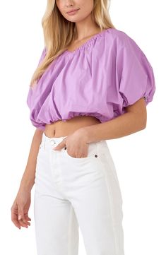 This perfectly puffed blouse is crafted from crisp poplin in a cool cropped fit. V-neck Short sleeves Lined 100% cotton Hand wash, dry flat Imported Trendy Cotton Crop Top With Puff Sleeves, Chic Cropped Puff Sleeve Cotton Top, Chic Cropped Cotton Puff Sleeve Top, Spring Cropped Cotton Blouse, Cotton Puff Sleeve Crop Top, Trendy Cotton Puff Sleeve V-neck Top, Puff Blouse, Blouse Nordstrom, Crop Blouse