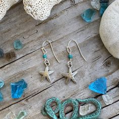 Ocean Inspired Starfish Earrings with Turquoise Decorating Rocks, Gratitude Bracelet, Ocean Planet, Planet Bracelet, Earring Combo, Earth Symbols, Lapis Lazuli Blue, Sea Life Jewelry, Life Jewelry