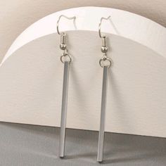 Minimalist Silver-Tone Rectangular Bar Drop Earrings See My Boutique Listings For The Same Earrings In Blue, Purple Or Pink Pastels! Silver Bar Earrings, Punk Earrings, Ear Earrings, Watches Women Fashion, Silver Bars, Bar Earrings, Silver Drop Earrings, Ear Jewelry, Elegant Earrings