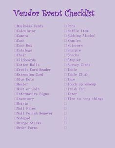 the vendor event checklist is shown in purple