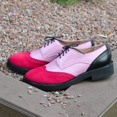 Charlie Pink - Women's Handmade Genuine Leather Suede Color Block Lace-Up Shoes, Pink Brogues, Fall Leather Flat Lace-up Shoes With Brogue Detailing, Spring Wingtip Leather Shoes, Pink Brogue Oxfords With Round Toe, Pink Oxfords With Leather Sole And Round Toe, Spring Pink Leather Shoes With Rubber Sole, Pink Round Toe Oxfords For Formal Occasions, Pink Leather Oxfords With Leather Sole, Pink Wingtip Oxfords For Formal Occasions, Elegant Pink Leather Shoes With Rubber Sole