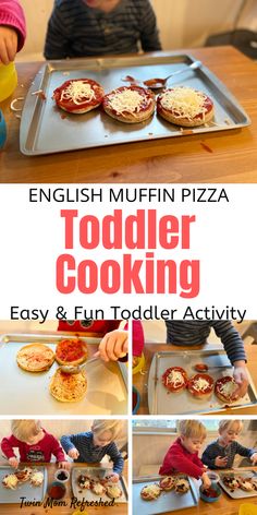 an english muffin pizza toddler cooking is easy and fun to make with the kids