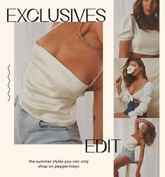 the back of a woman's white top with text that reads, exclusives edit