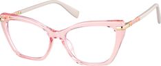 Go the mod route in these 60s-inspired cat-eye glasses. Made from glossy TR90 plastic the lightweight eyeglasses features metallic accents at the corners and contrasting temple arms. | Zenni Women's Cat-Eye Prescription Eyeglasses Pink Pink Reading Glasses, Unique Glasses Frames, Fancy Glasses, Cat Eye Glasses Frames, Eye Prescription, Diamond Face Shape, Zenni Optical, Diamond Face, Fashion Eye Glasses