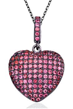 Sterling silver pink pave CZ heart pendant necklace. Spring ring clasp. Approx. 18" length. Approx. 1" pendant. Imported Levian Jewelry, Dainty Chain Necklace, Ruby Color, Pink Ruby, Pink Apple, Pave Pendant, Heart Pendant Diamond, Gemstone Necklace Pendant, Silver Pendant Necklace