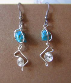 Turquoise Wire Wrapped Silver Plated Jewelry, Turquoise Wire Wrapped Silver-plated Jewelry, Nickel-free Turquoise Jewelry In Silver-plated Wire, Nickel-free Turquoise Silver-plated Wire Jewelry, Nickel-free Turquoise Silver-plated Jewelry, Turquoise Wire Wrapped Metal Earrings, White Rock, Wire Wrapped Earrings, Blue Turquoise