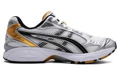 White Mesh, Asics Gel, Stylish Sneakers, Pure Gold, Comfortable Shoes, Perfect Pair, Sleek Design, Fun Sports, Metallic Silver