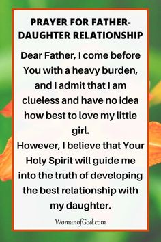 a poem with the words prayer for father - daughter on it and an orange flower