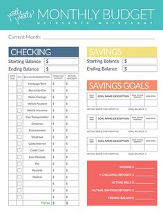 a printable budget checklist with the words saving balance and savings goals on it