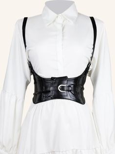 Black Casual   PU Leather   Embellished   Women Accessories Dress With Chest Harness, Rhinestone Suspender Costumr, Luxury Chic Formal Belts And Suspenders, Black Harness Belt, White Shirt Dress Black Harness, Luxury Leather Belts And Suspenders, Classic Style, Luxury Chic Belts And Suspenders For Formal Occasions, White Dress Harness, Luxury Elegant Belts And Suspenders With Brass Buckle