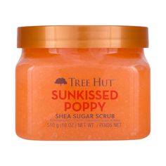 Reveal youthful, vibrant skin with the juicy scent of Tree Hut Sunkissed Poppy Sugar Scrub! Made with Sugar, Shea Butter, White Lily, Marigold, and our premium blend of six natural oils, this body exfoliator scrub deeply nourishes and balances skin hydration to leave your skin feeling nourished and smelling delicious. The thoughtful ingredients work together to hydrate, renew, and smooth skin while removing dull, dry skin. Plus, our Sunkissed Poppy Sugar Scrub is a flowery indulgence with notes Body Scrubs Aesthetic, Fall Body Scrub, Shea Sugar Scrub, Preppy Skincare, Scrub Corpo, Sephora Skin Care, Exfoliating Body Scrub, Shower Skin Care, Sugar Body Scrub